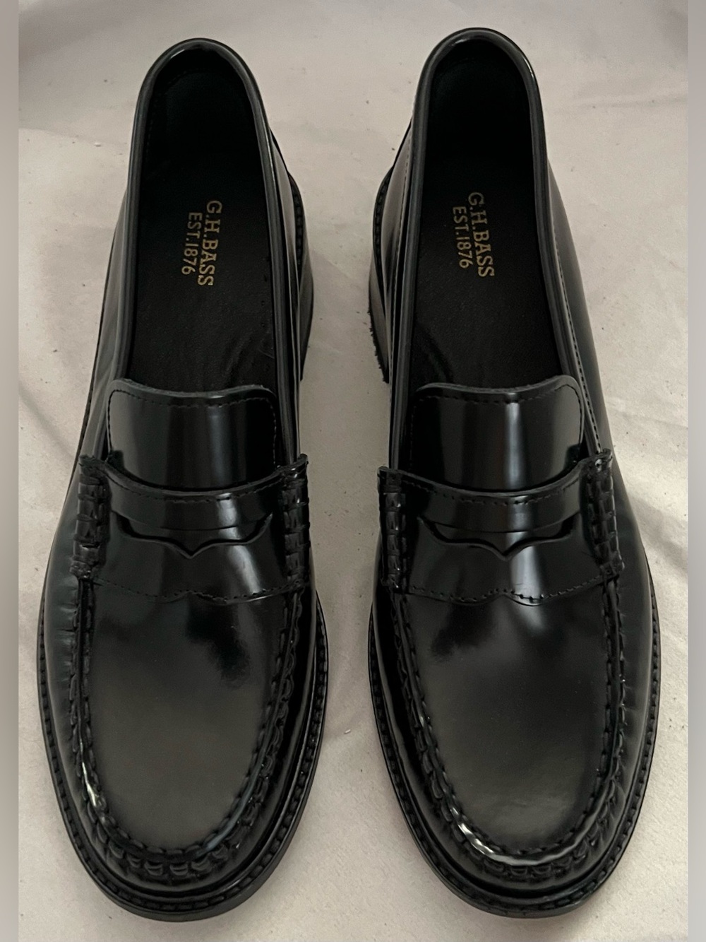 G.H. Bass WHITNEY BLACK LEATHER LOAFER BLOCK HEEL SHOE 9 $200 NEW - Picture 12 of 12